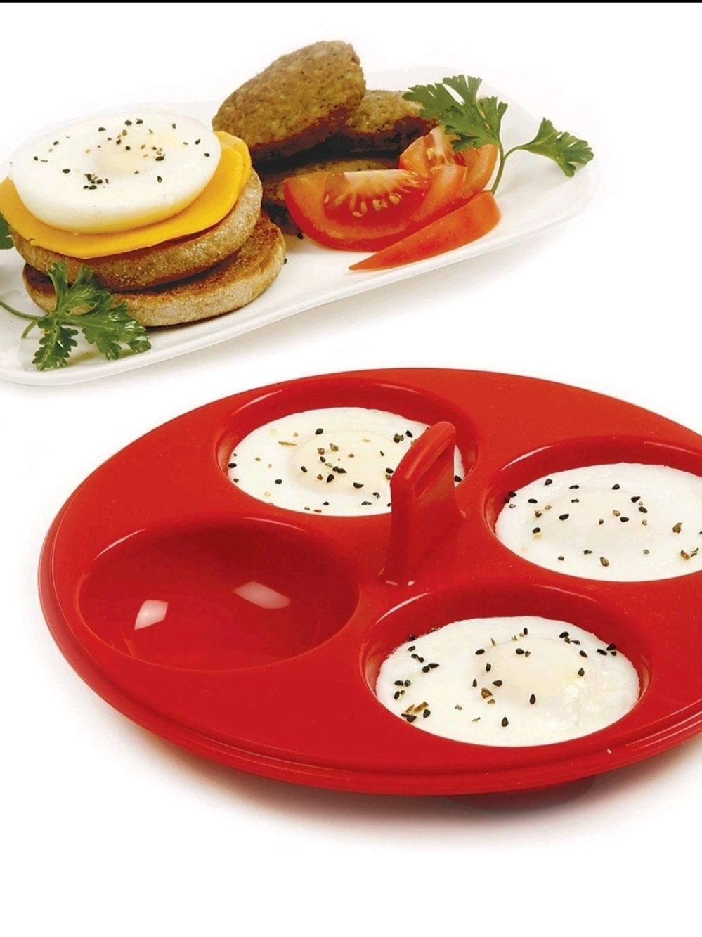 Norpro Silicone 4 Egg Poacher -  Red - Very Thick Silicone - Not Flimsy Quality